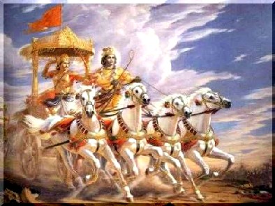 Krishna e Arjuna na Quadriga Divina